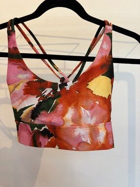 Onzie Floral Print Strappy Sports Bra - White, Orange, Green